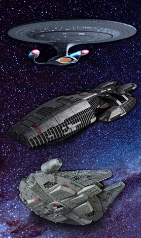 three science fiction spaceships